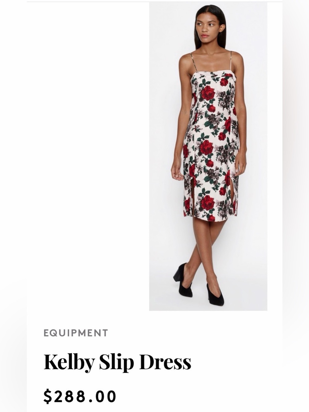 Equipment Kelby Slip Dress in Cream with Red Rose Print 100 silk